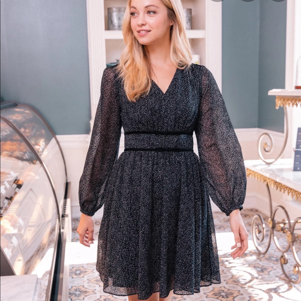 Gal Meets Glam Skylar Flocked black dress 14